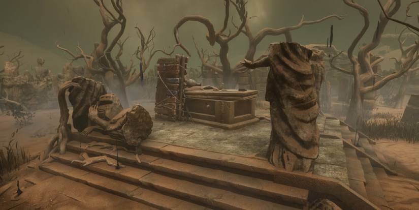 A plateua from the Eyrie of Crows, showing a sarcophagus and a palette