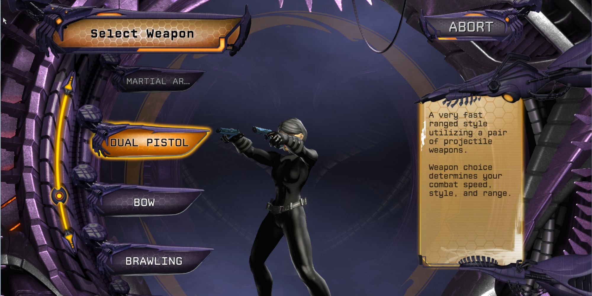 A player choosing a weapon in DC Universe Online
