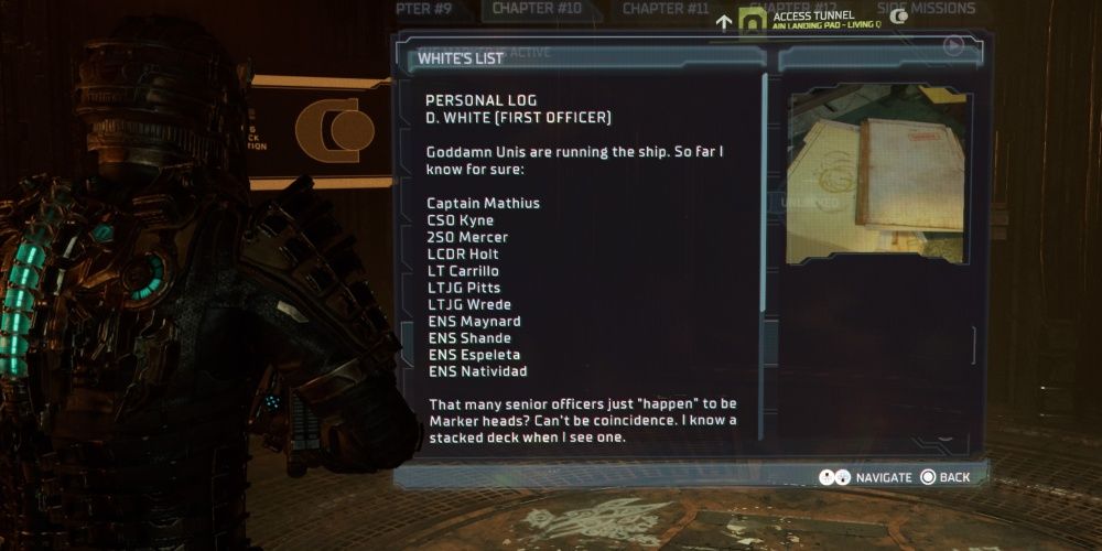 white's list text log in dead space
