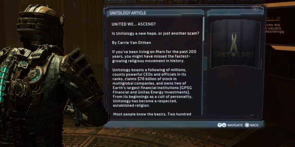 unitology article text log in dead space