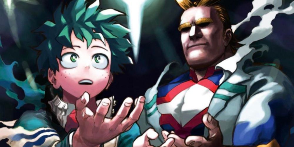 Deku and all might from a my hero academia volume cover
