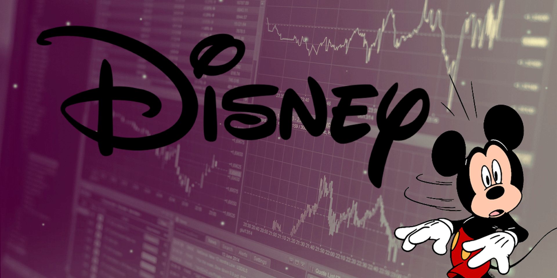 Red stock chart with Disney logo and shocked Mickey cutout