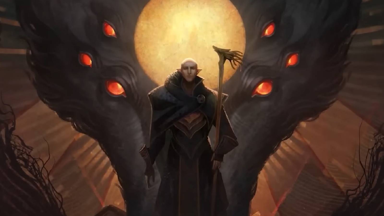 Dragon Age: Dreadwolf trailer Solas mural