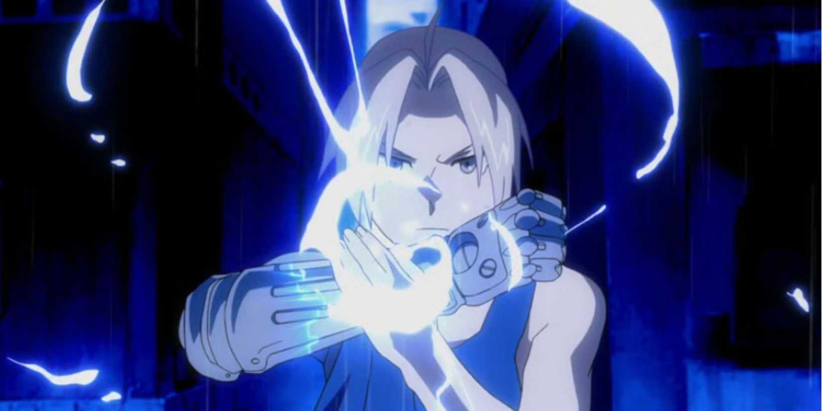 Edward Elric turns his arm into a weapon while fighting Scar in Fullmetal Alchemist Brotherhood