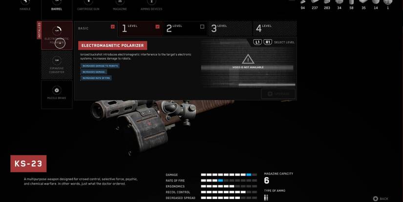The player upgrading the KS-23 with a Electromagnetic Polarizer in Atomic Heart
