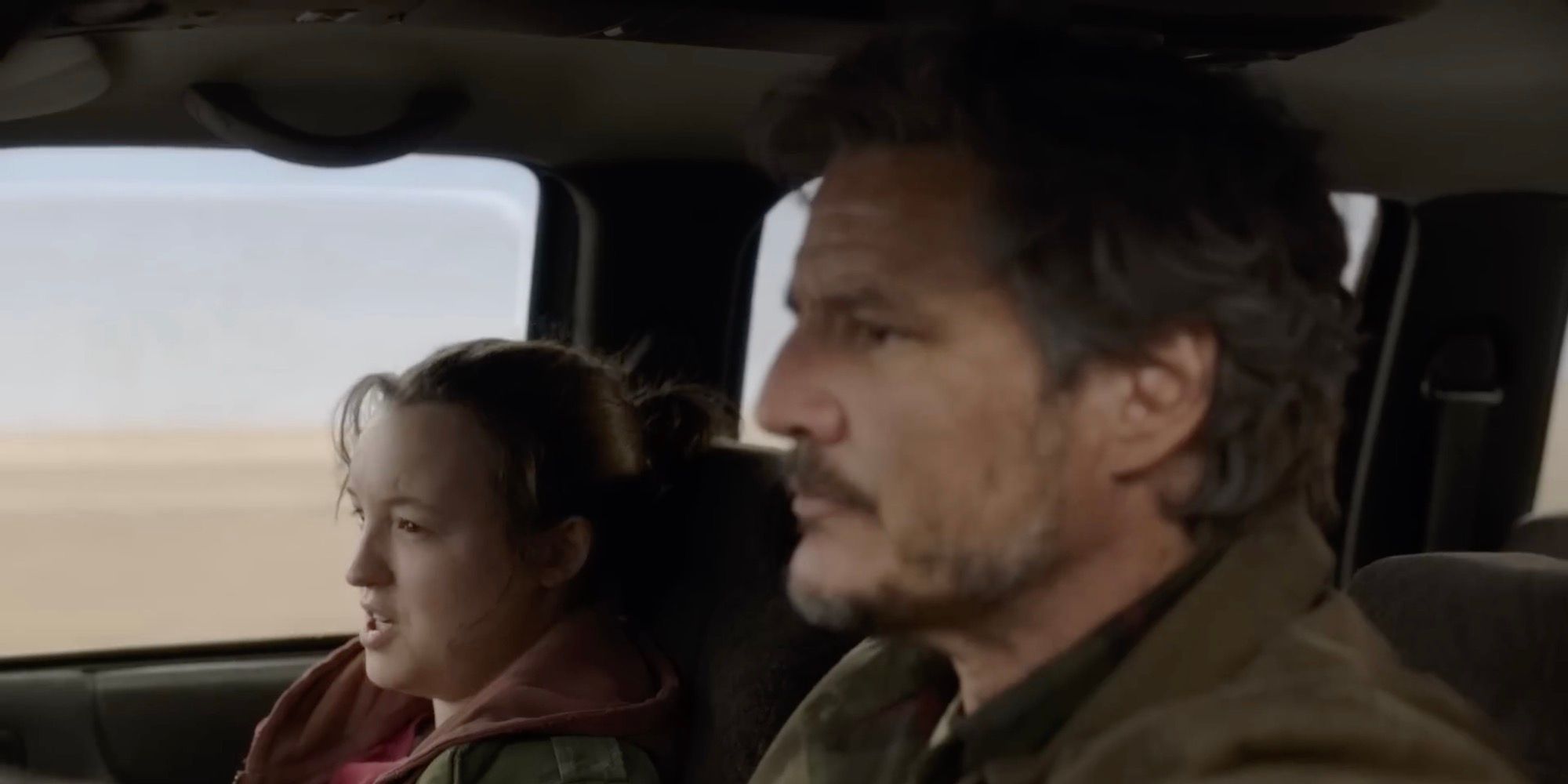 Ellie and Joel driving in episode 4 of The Last of Us