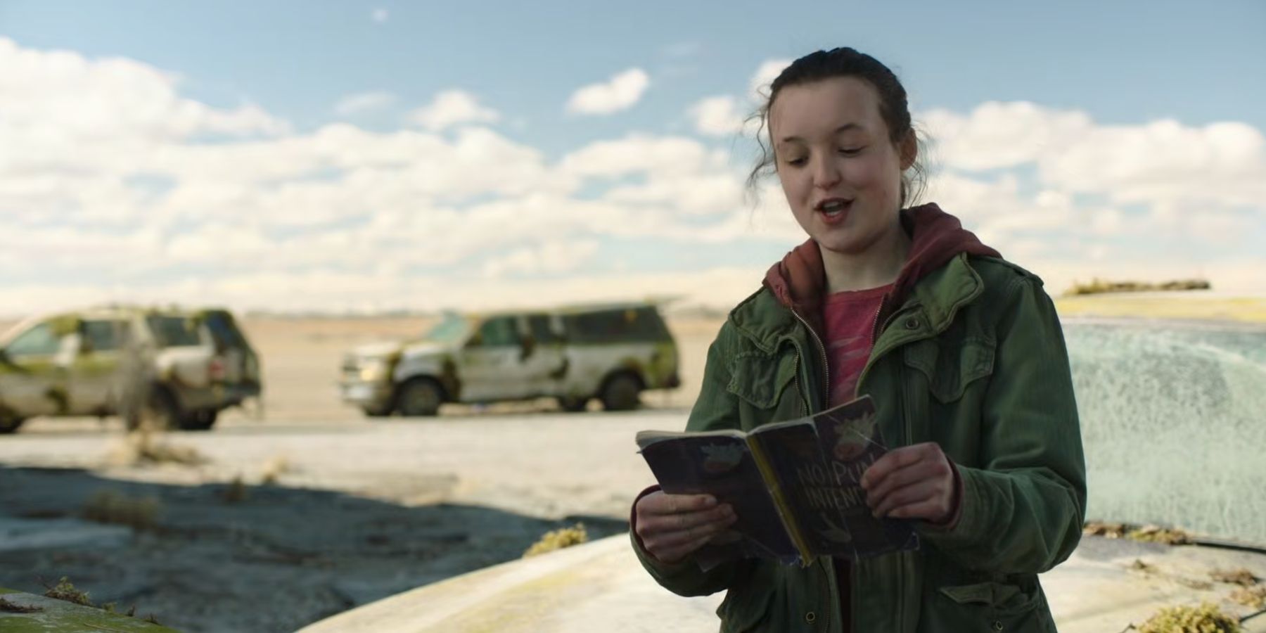 Ellie reading from her joke book in The Last of Us.