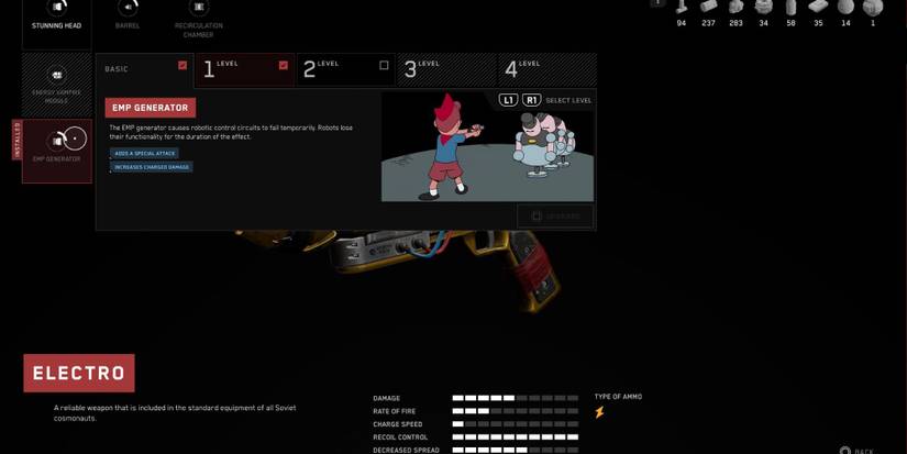 A player upgrading their Electro with the EMP Generator in Atomic Heart