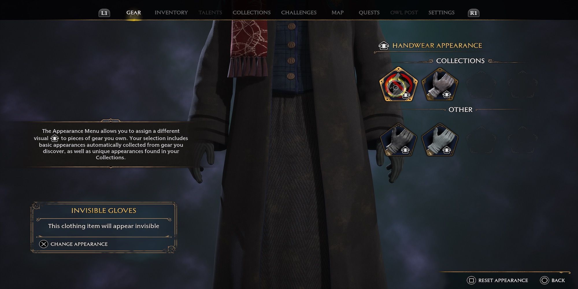 Equipping gear in Hogwarts Legacy