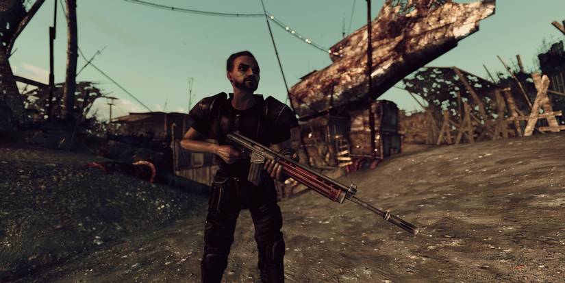 Fallout 3 Cetme C - Player wearing a Talon Company armor set and armed with an assault rifle