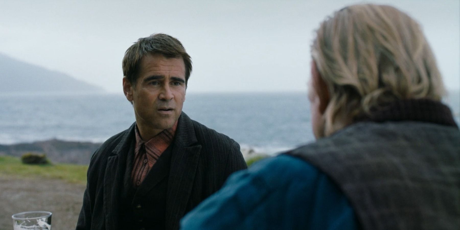 Colin Farrell talking to Brendan Gleeson in The Banshees of Inisherin