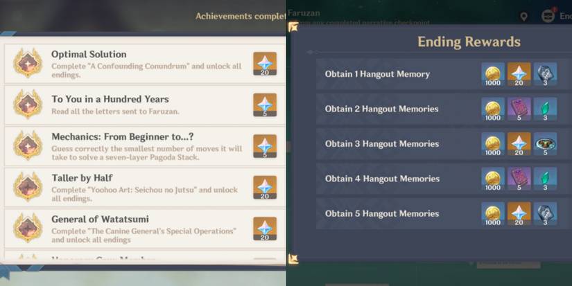 faruzan hangout event achievements and rewards in genshin impact