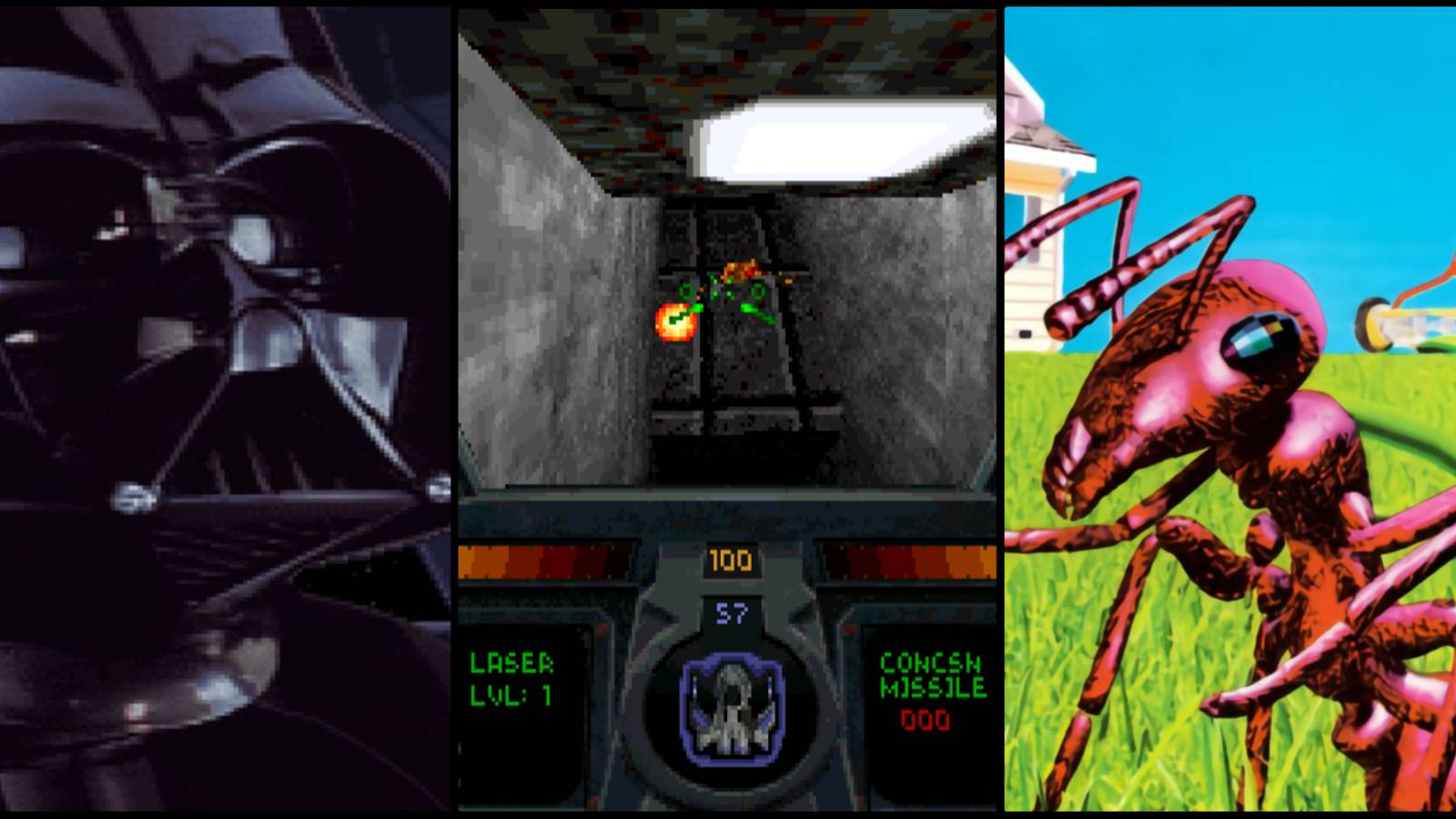 schreenshots from TIE Fighter, AntSim, and Descent