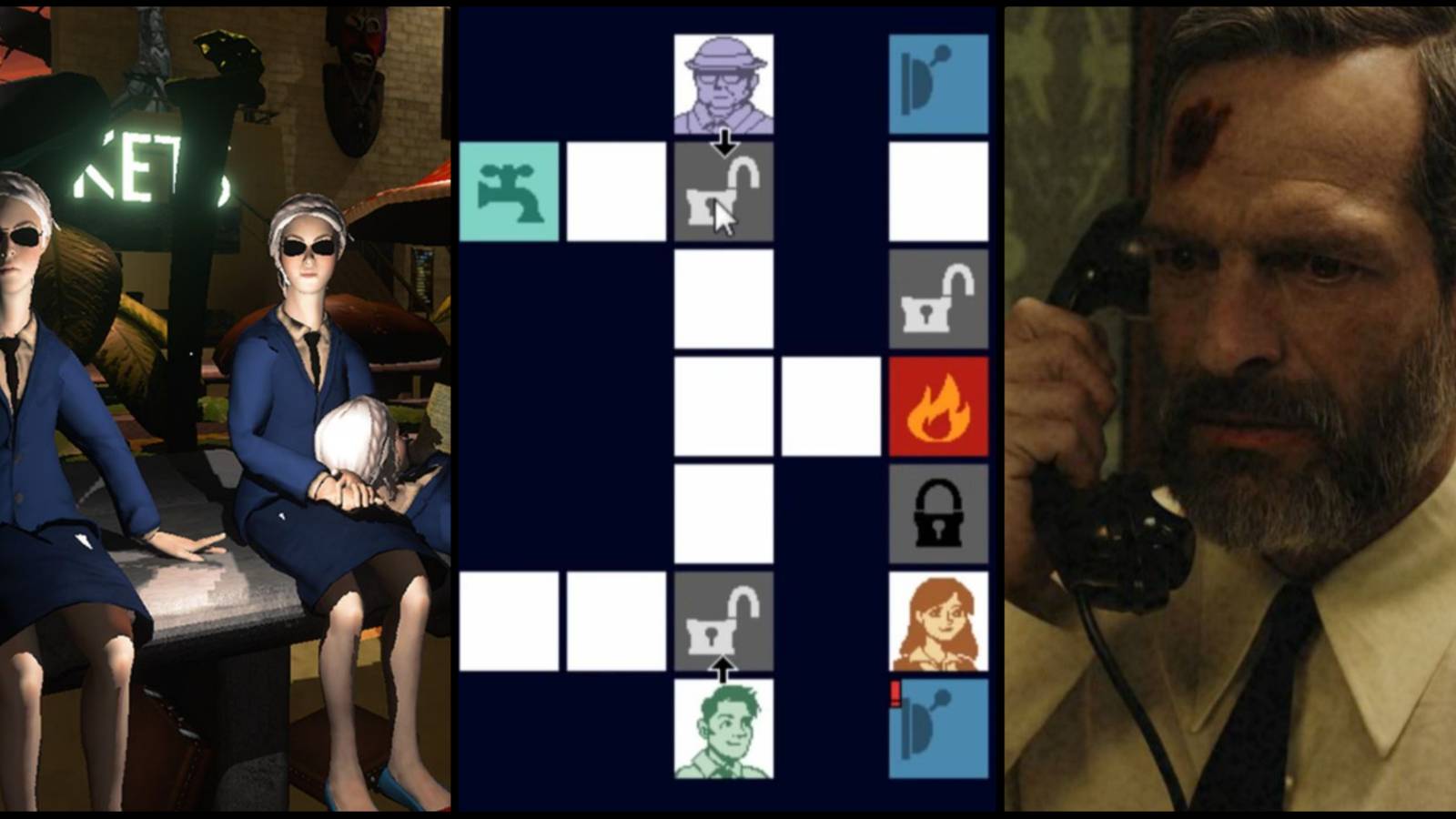 screenshots from Off-Peak, No-One Has to Die, and Cube Escape: Paradox