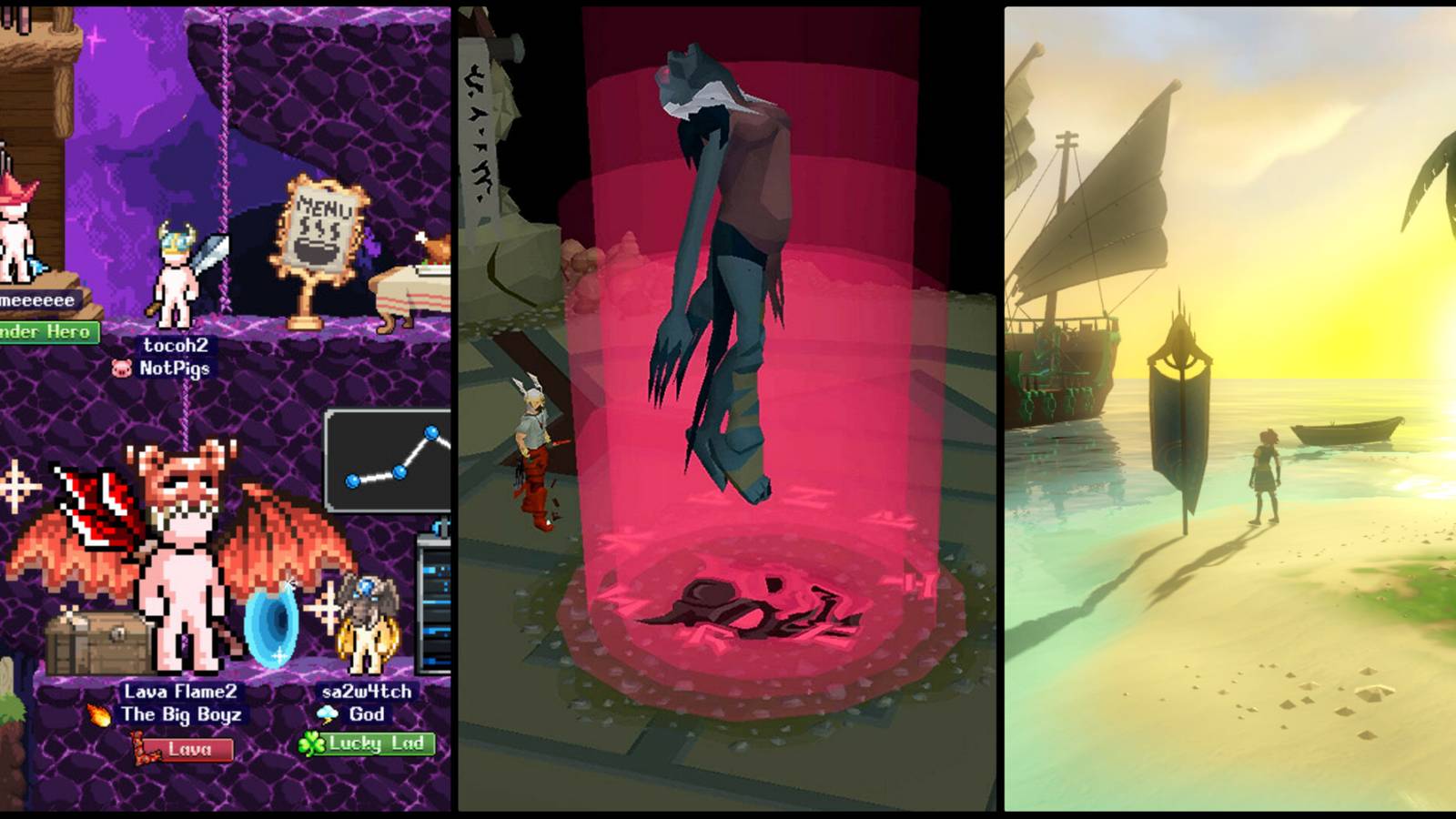 screenshots from IdleOn, Old School RuneScape, and RuneScape