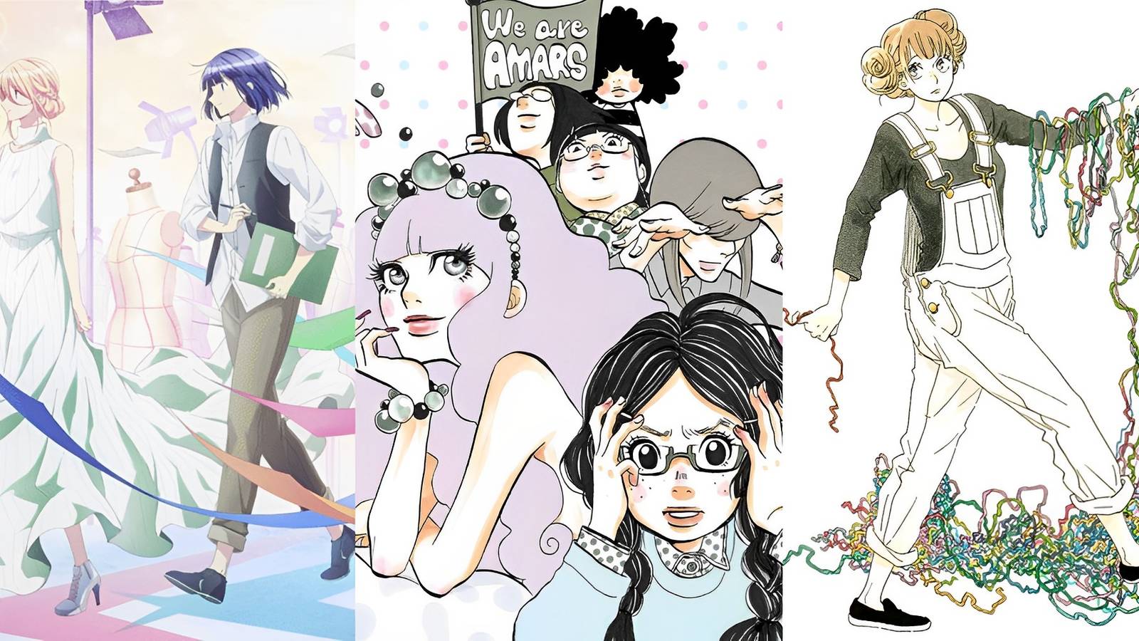 Main characters from Smile Down the Runway, Princess Jellyfish, and Sekine's Love