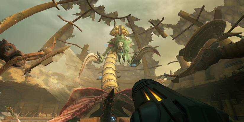 Fighting a boss in Metroid Prime Remastered