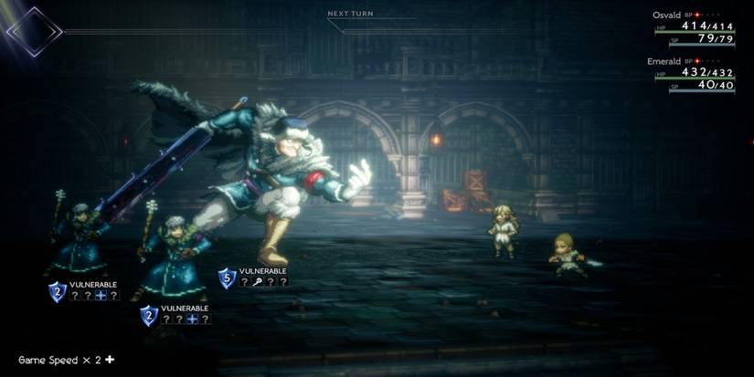 Fighting a boss in Octopath Traveler 2 