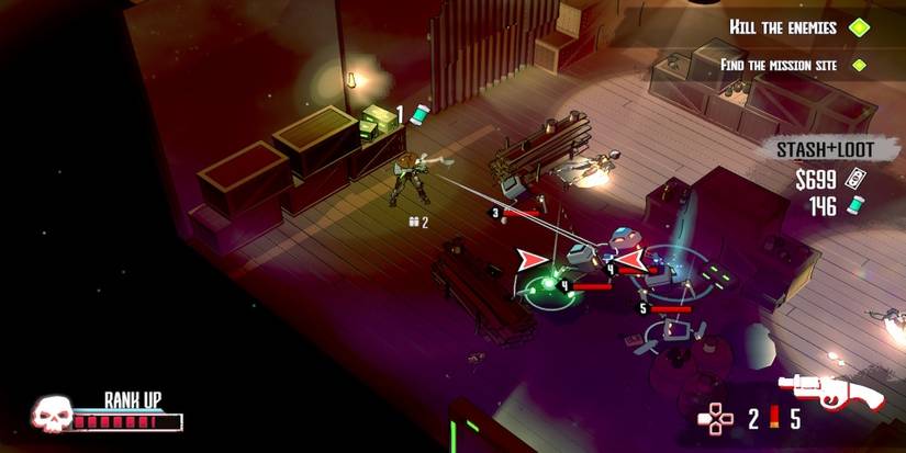 Fighting enemies in Dust & Neon