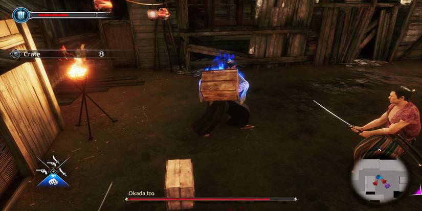 Fighting enemies in Like a Dragon Ishin