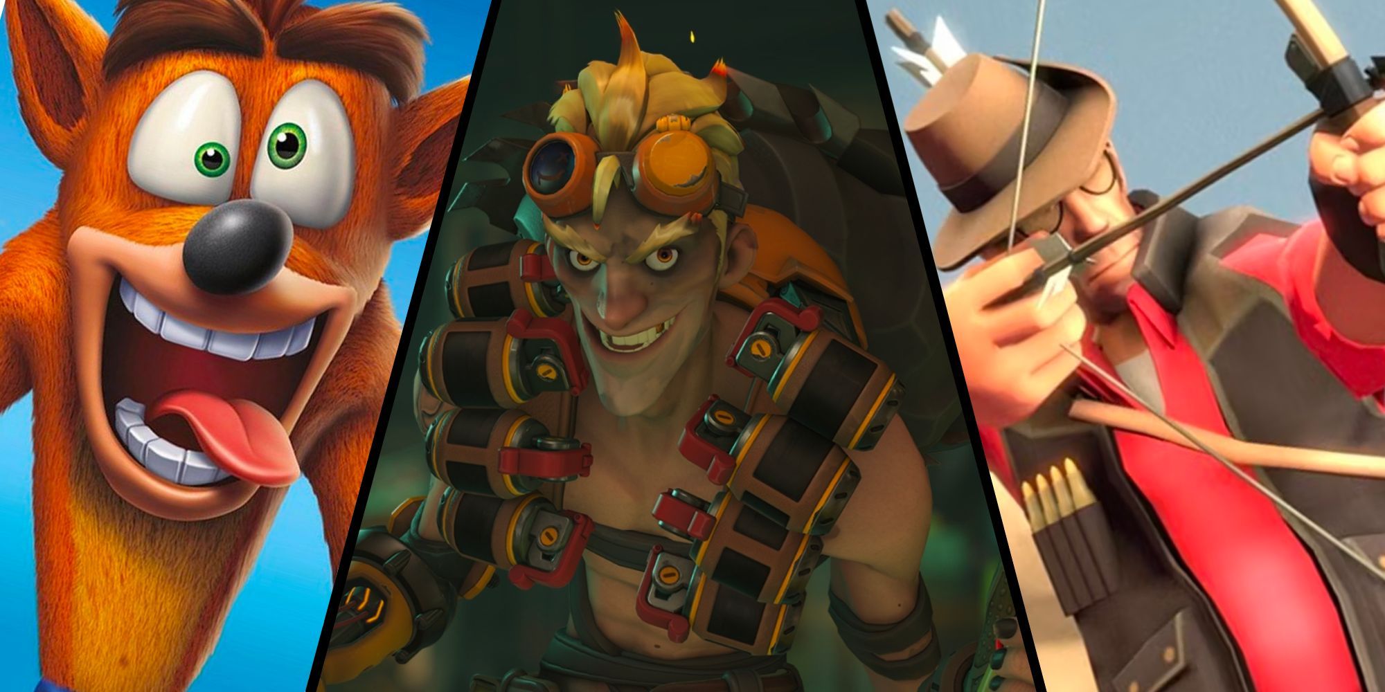 Crash Bandicoot, Junkrat, Sniper in a Split Image Collage