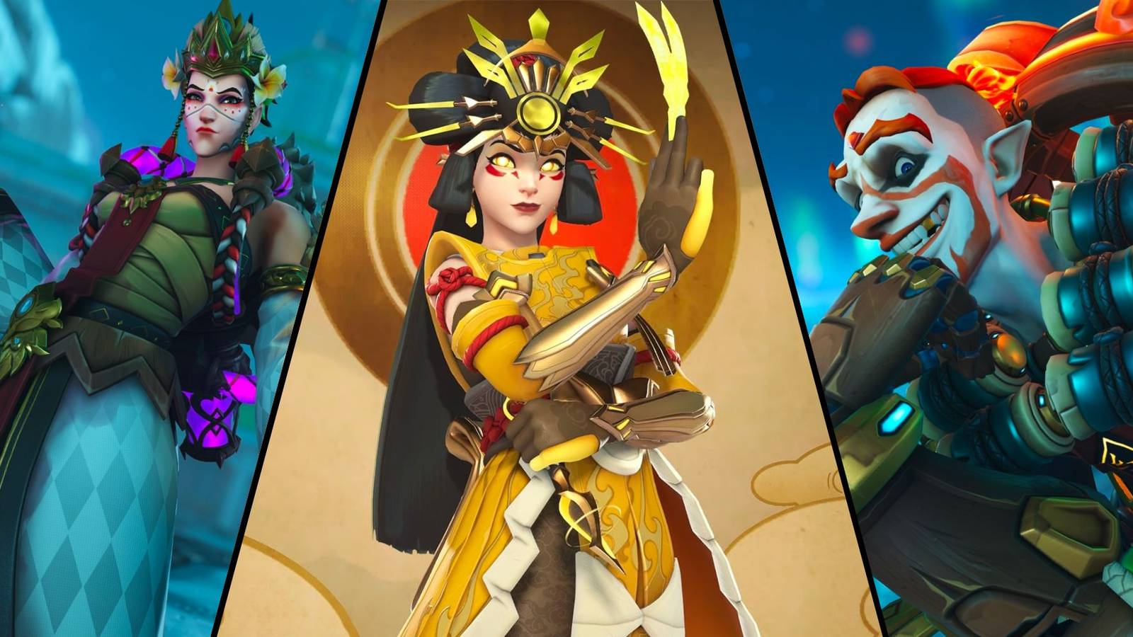 Moira, Kiriko, Junkrat in a Split Image Collage