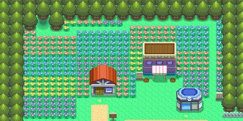 Floaroma Town as it appears in the original Pokemon Diamond and Pearl games