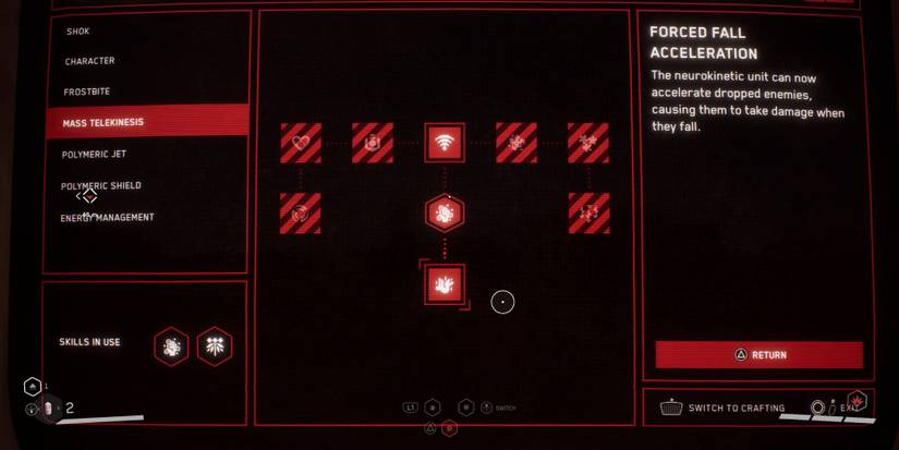 A player looking at the Forced Fall Acceleration upgrade in Atomic Heart