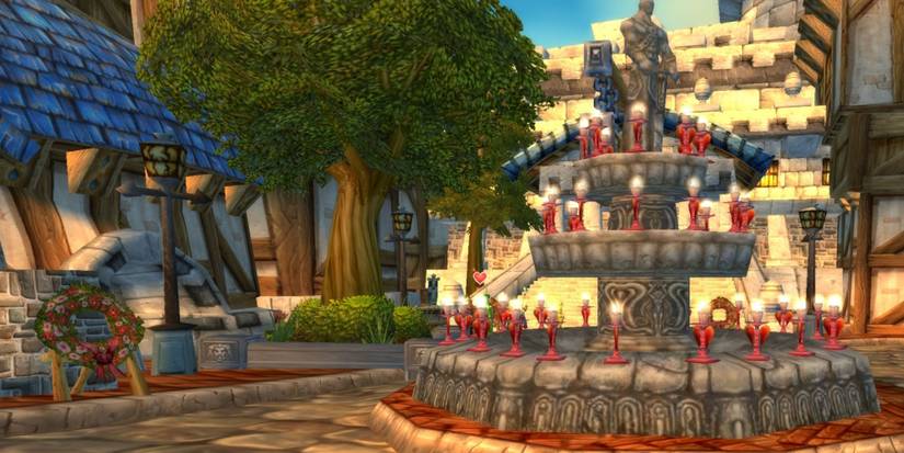 fountain decorated for love is in the air wow stormwind