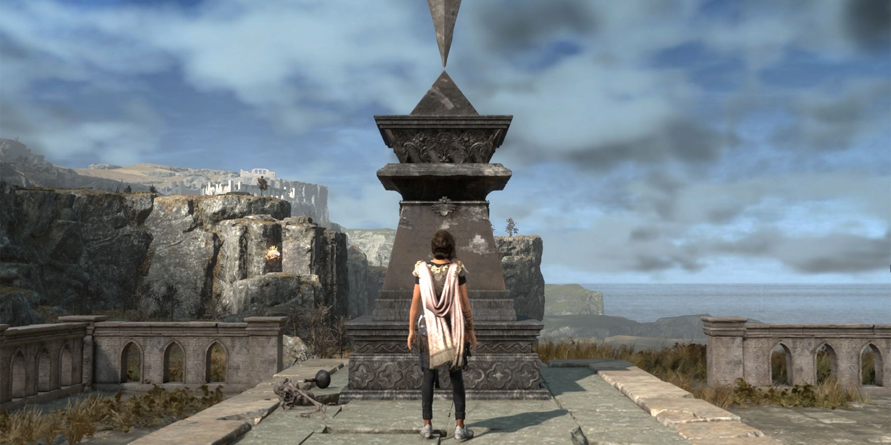 frey standing in front of a monument in forspoken