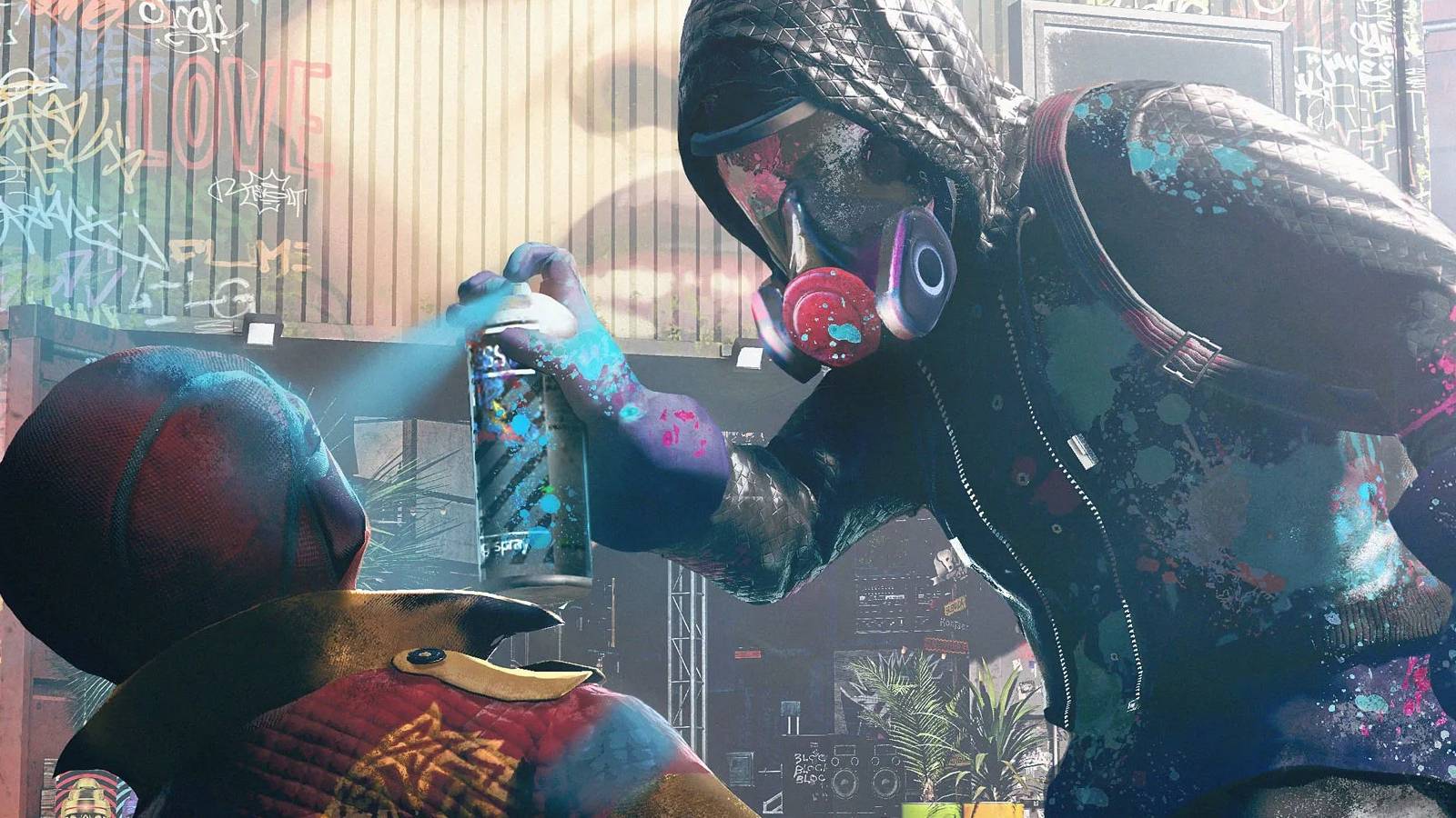 A character using spray paint in Watch Dogs: Legion