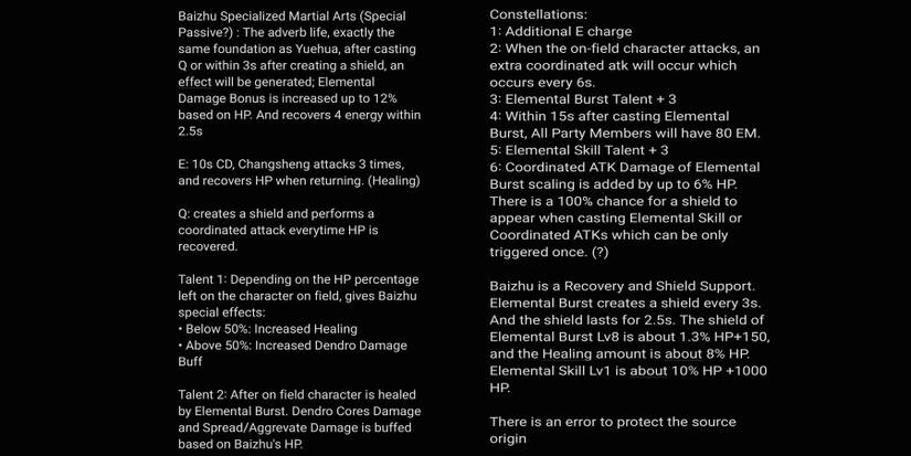 Genshin Impact Baizhu skill leak