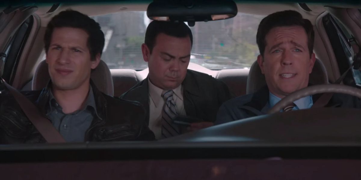 Jake Peralta, Charles Boyle and Jack Danger in a car in brooklyn nine-nine