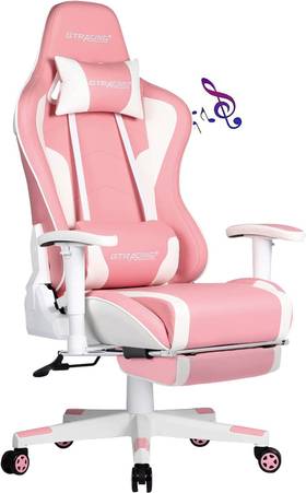 GTRACING Pink Gaming Chair with Bluetooth Speakers