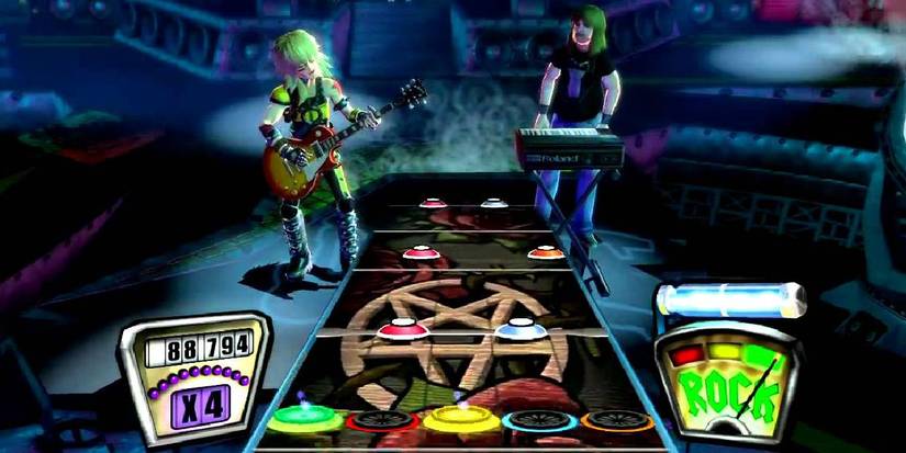 Characters playing a song by Rush