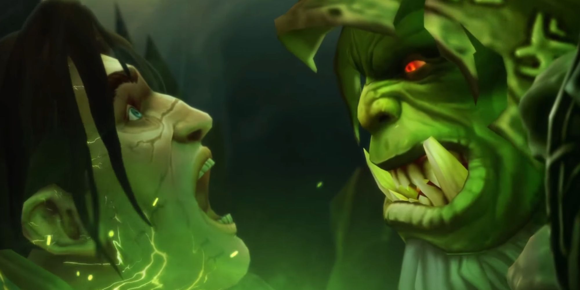 Gul'dan kills Varian Wrynn at the  Tomb of Sargeras in the Broken Shores in World of Warcraft