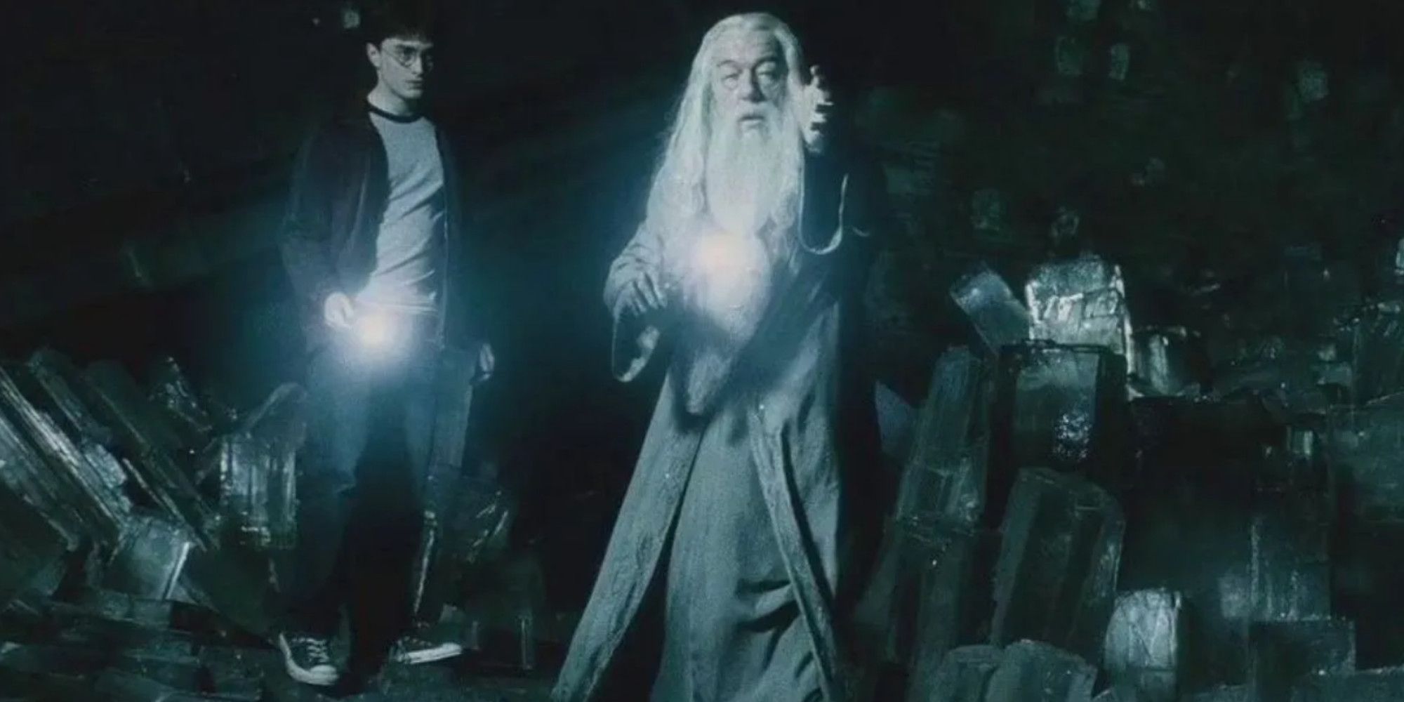 Harry Potter Scenes That Are Better In The Books Than The Movies Dumbledore and Harry agaisnt Voldermort's Inferni