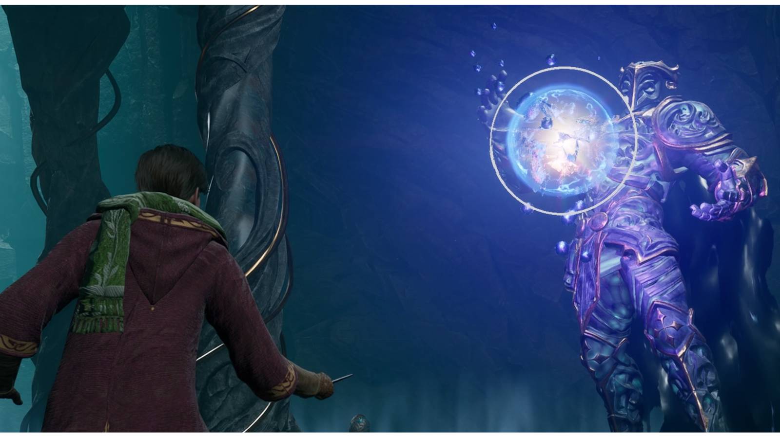 The Pensieve Guardian summons a blue orb in Hogwarts Legacy