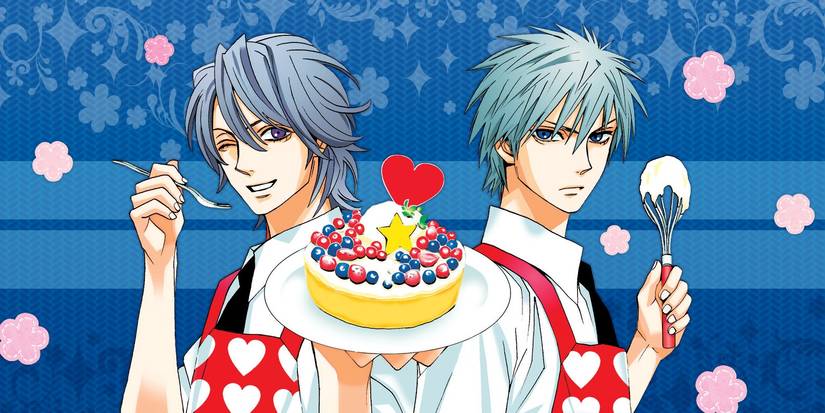Juta Tachibana and Asuka Masamune from Otomen holding a cake