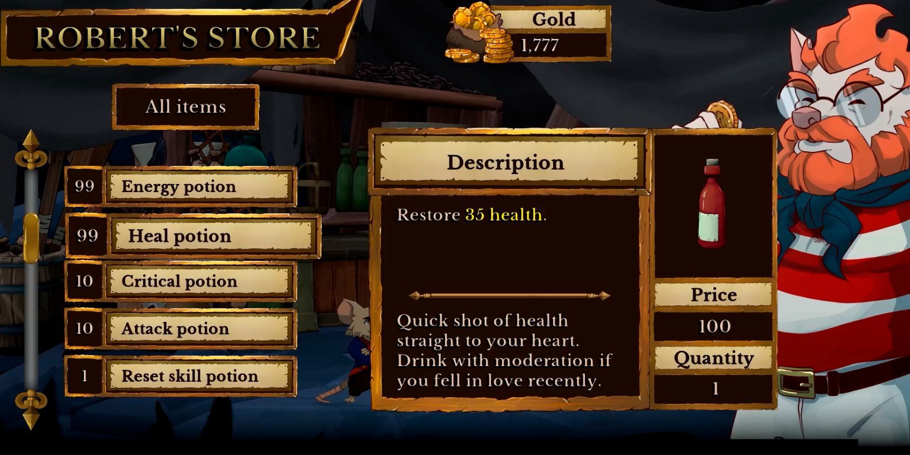 Health potion Robert's store Curse of the Sea Rats