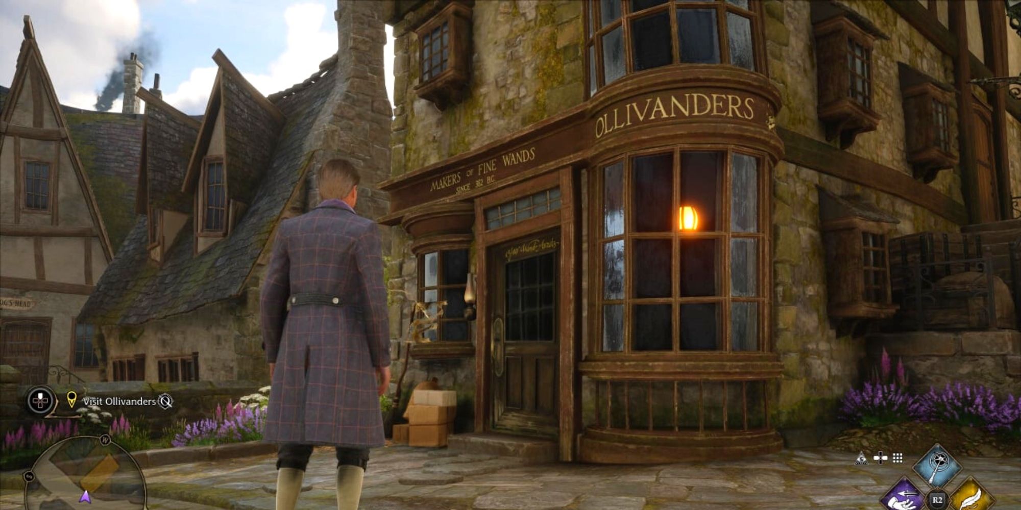 wizard and Ollivander's shop in Hogwarts Legacy