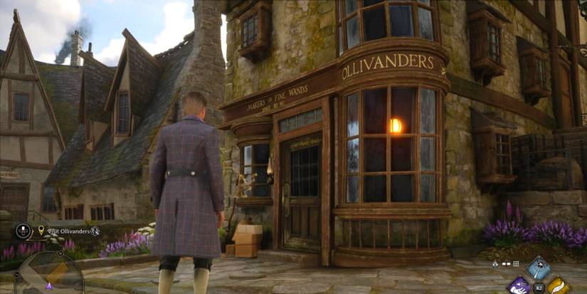 wizard and Ollivander's shop in Hogwarts Legacy