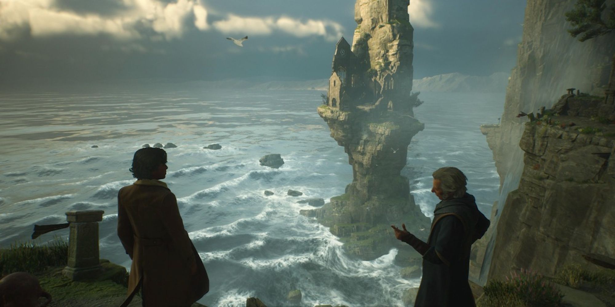 hogwarts legacy fig player overlooking ocean cliff