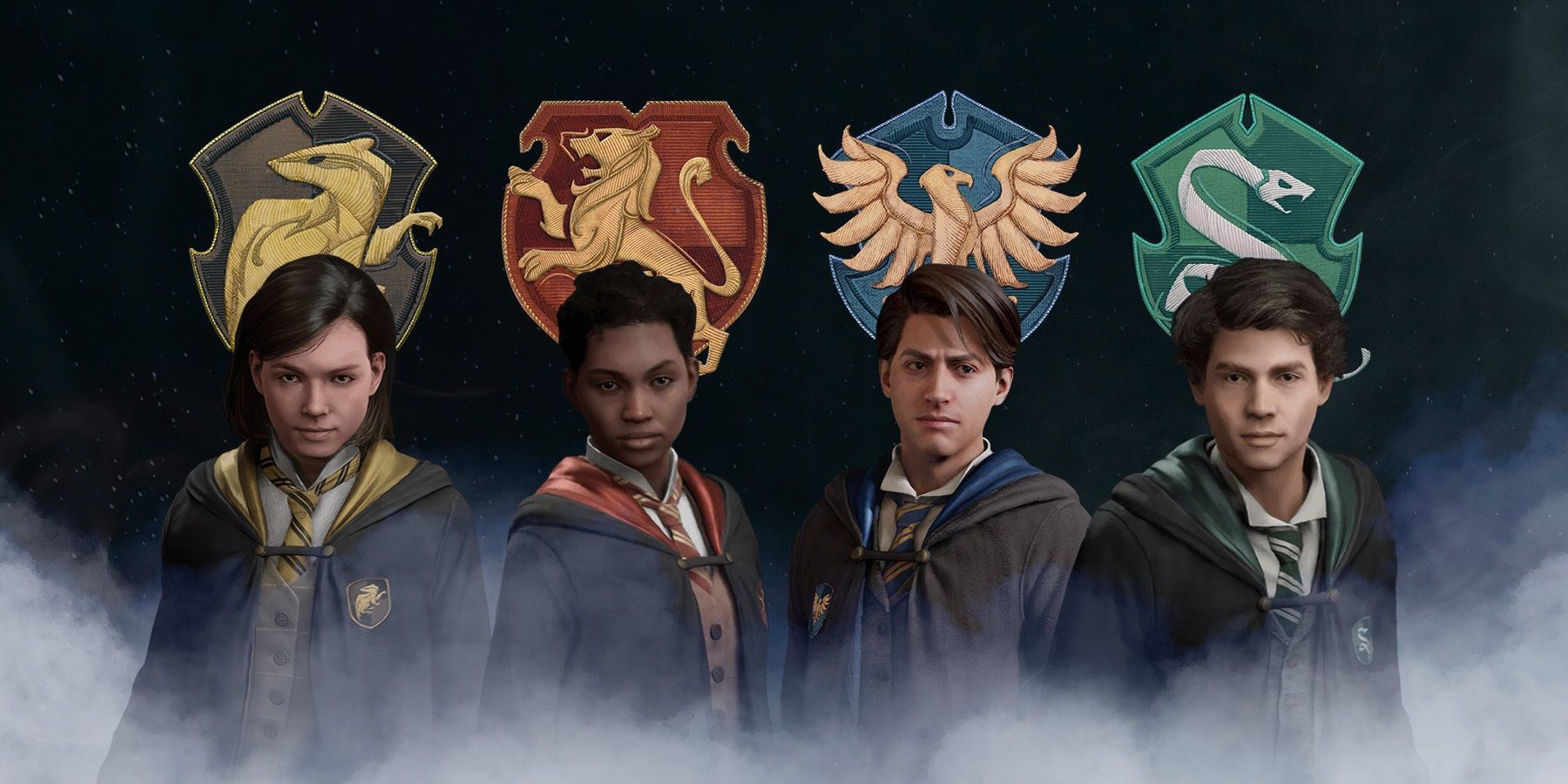 Some of the characters in Hogwarts Legacy from different houses