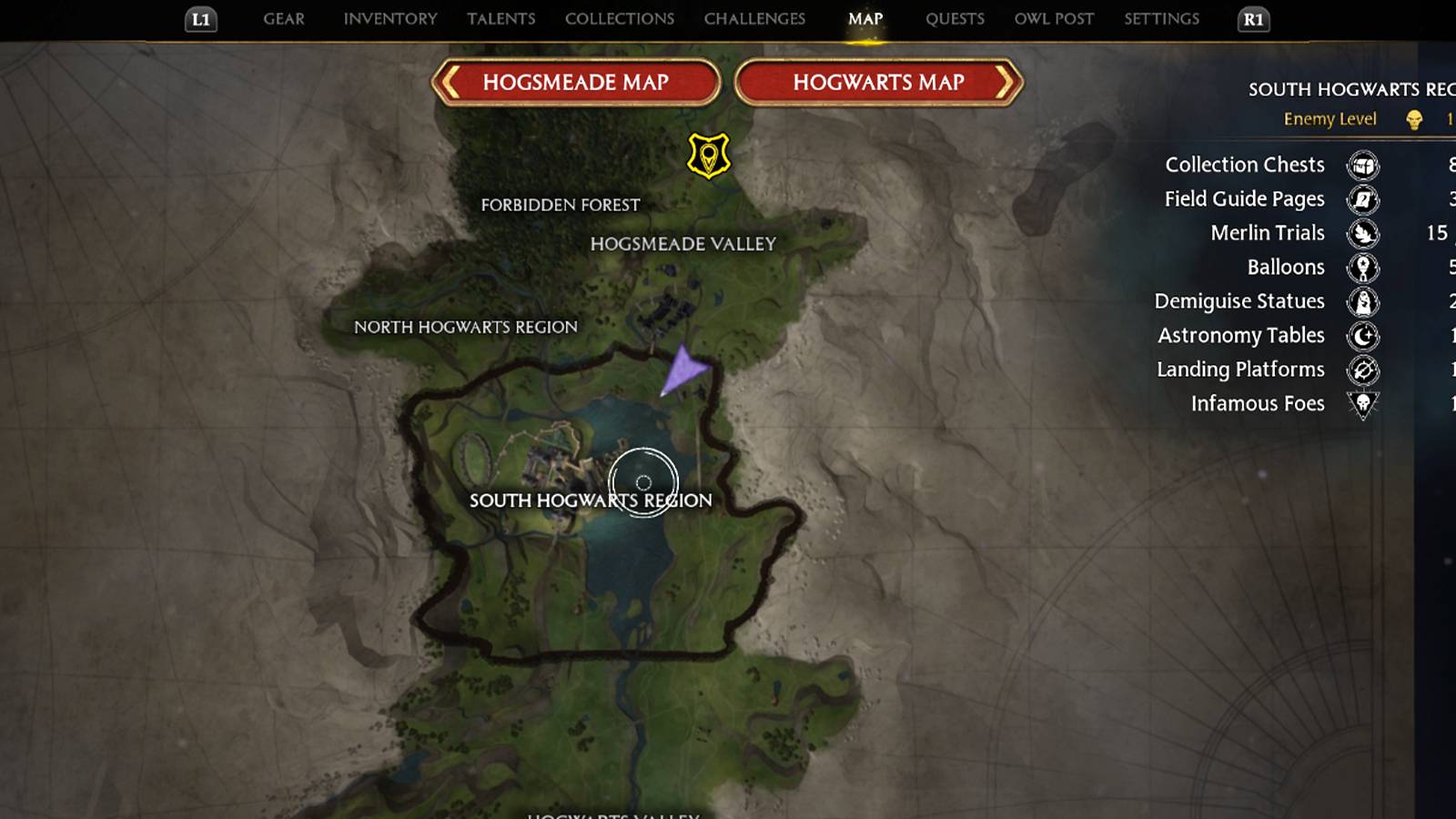 hogwarts legacy merlin trials location in south hogwarts region