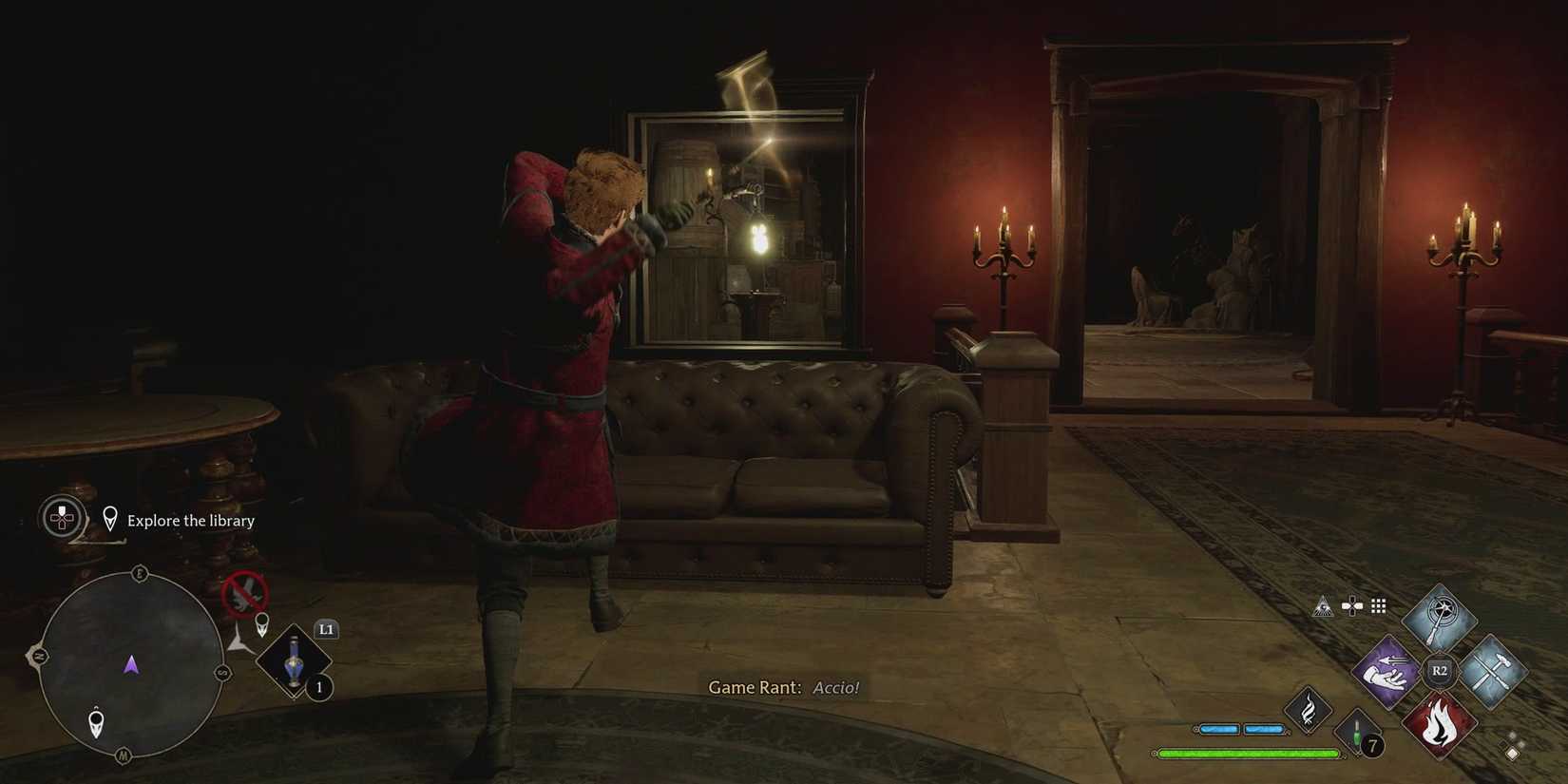 hogwarts-legacy-minding-your-own-business-side-quest-walkthrough-05-library-left-path-lantern-through-window