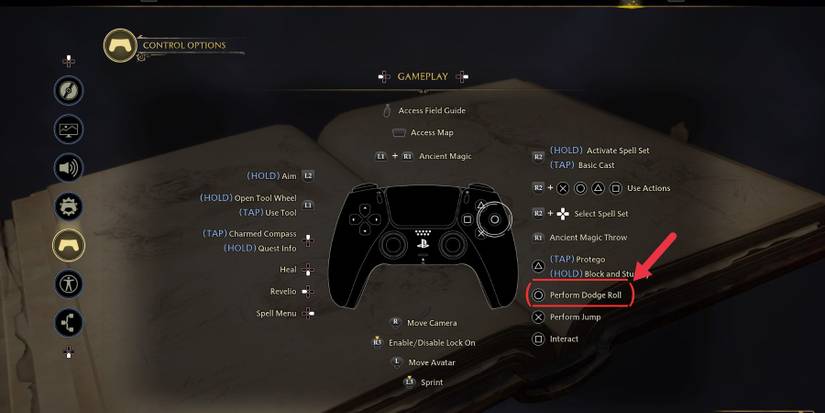 hogwarts legacy ps5 controls dodge roll