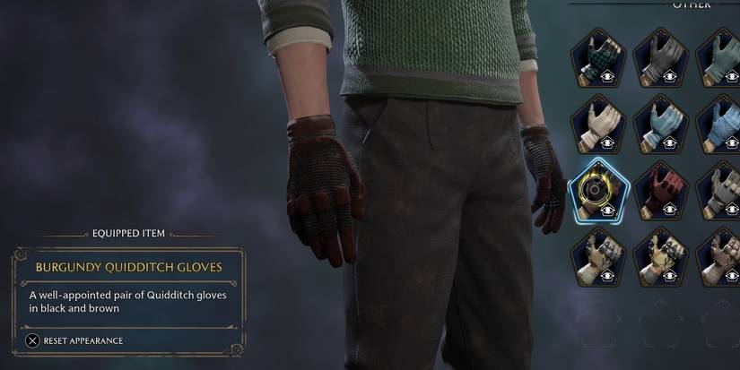 burgundy quidditch gloves in hogwarts legacy