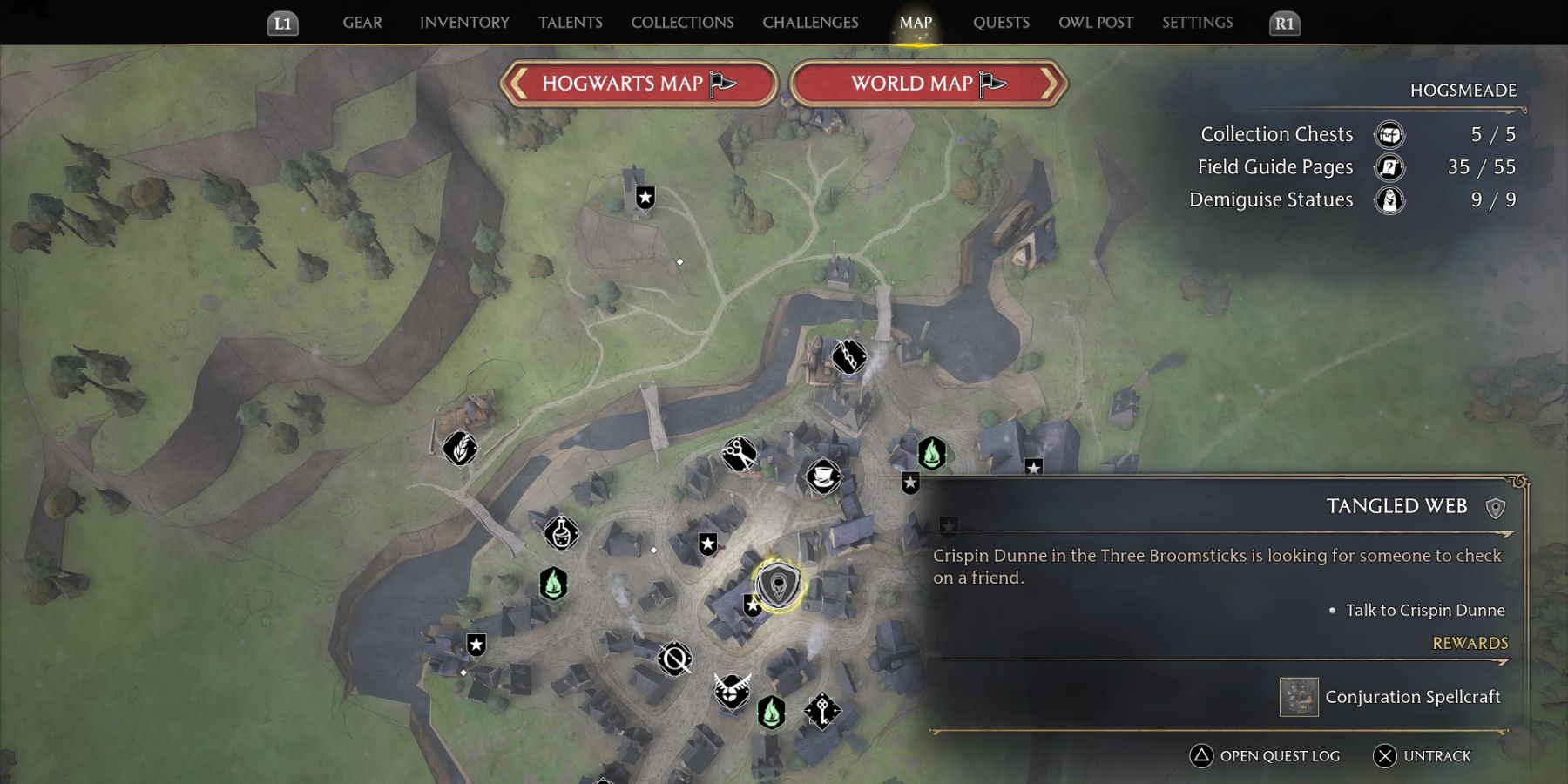 The Tangled Web side quest location in Hogwarts Legacy