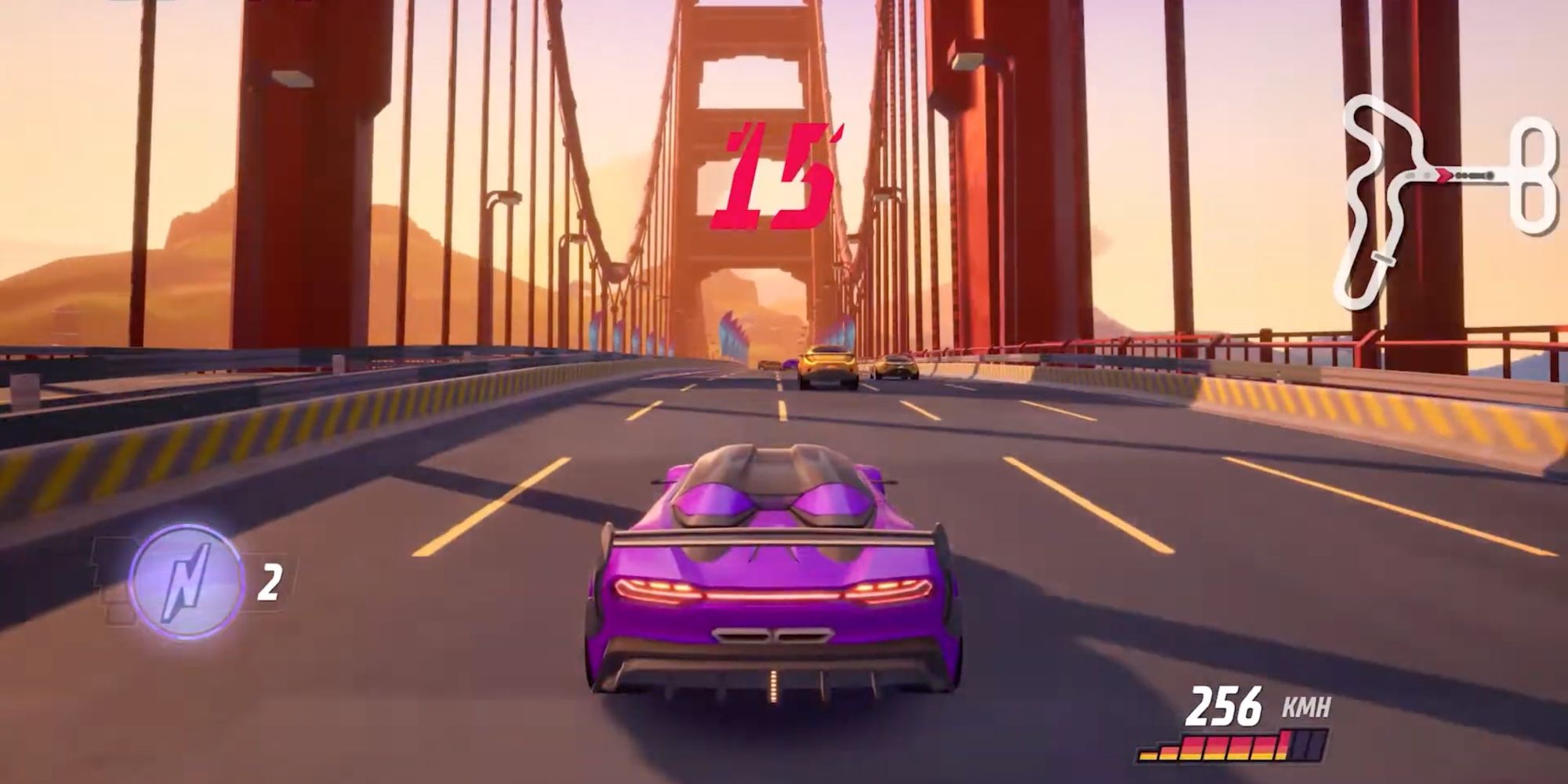 Player drives on a bridge to beat drivers at high speeds